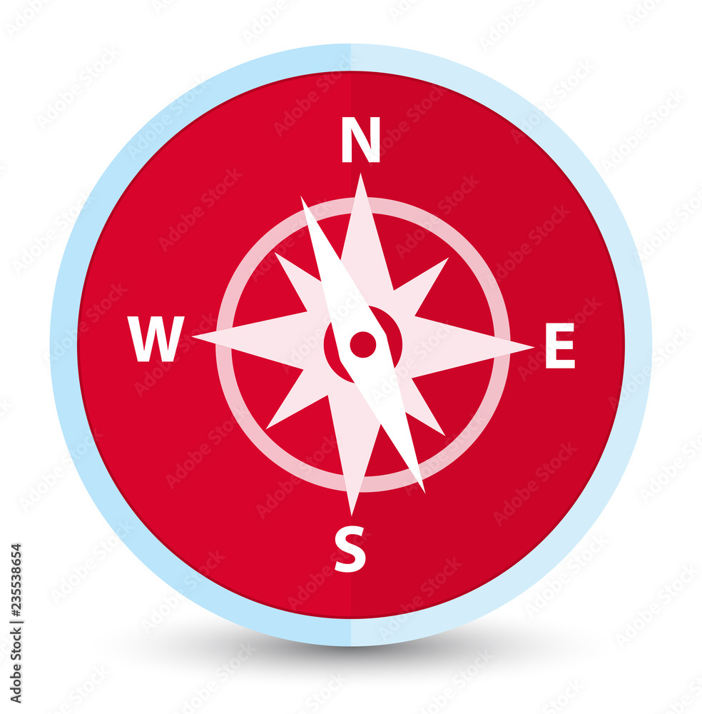 Compass icon flat prime red round button