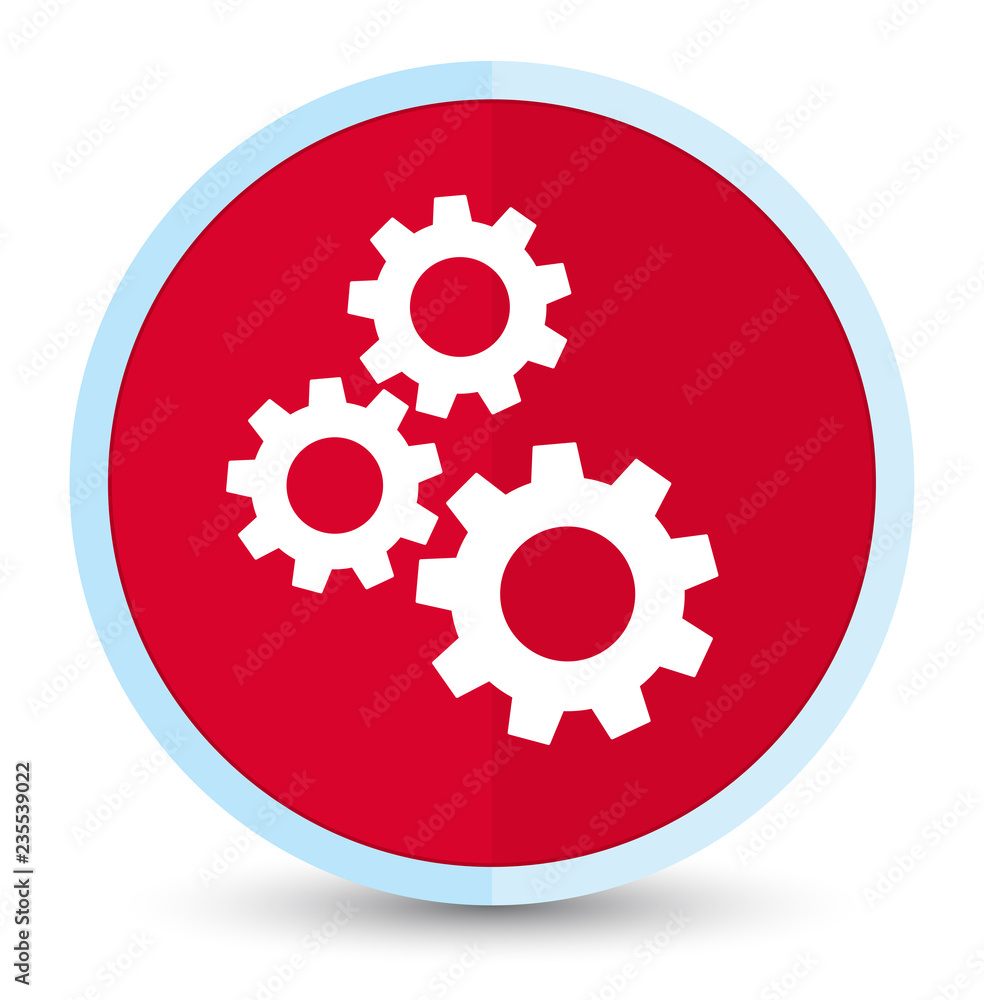 Gears icon flat prime red round button Gears icon flat prime red round button