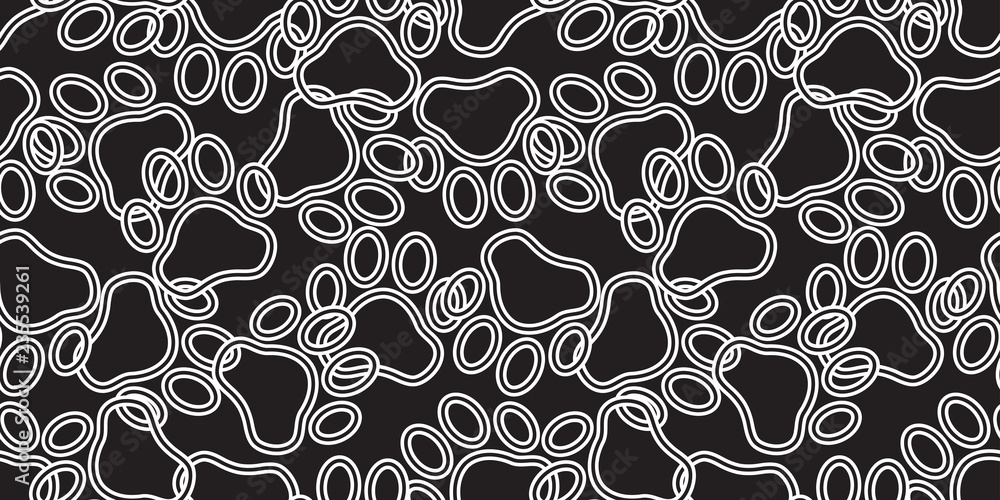 Fototapeta premium Dog Paw seamless pattern vector footprint cat puppy scarf isolated tile background repeat wallpaper cartoon illustration black