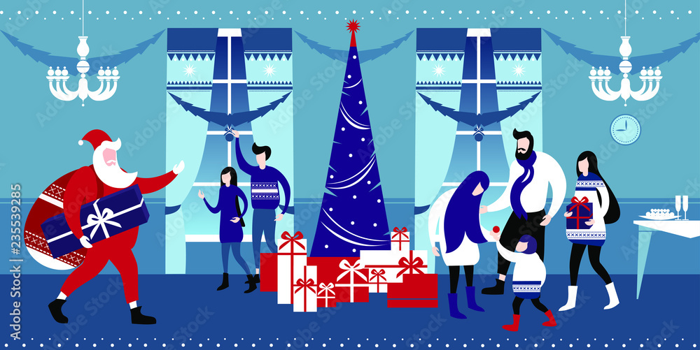 Christmas tree in the house. The evening on the eve of Christmas came Santa Claus and brought the gifts Christmas tree in the house. The evening on the eve of Christmas came Santa Claus and brought the gifts