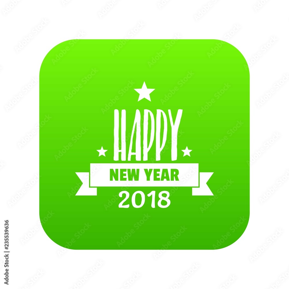 Happy new year lettering icon green vector isolated on white background