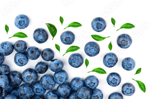 fresh ripe blueberry isolated on white background. Top view. Flat lay pattern