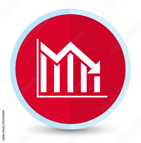 Statistics down icon flat prime red round button