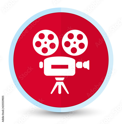Video camera icon flat prime red round button
