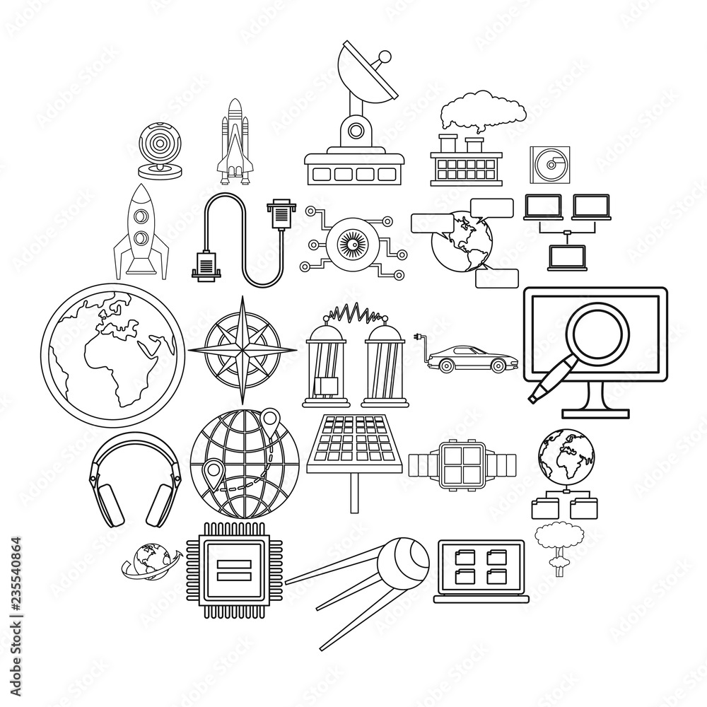 Advanced world icons set. Outline set of 25 advanced world vector icons for web isolated on white background
