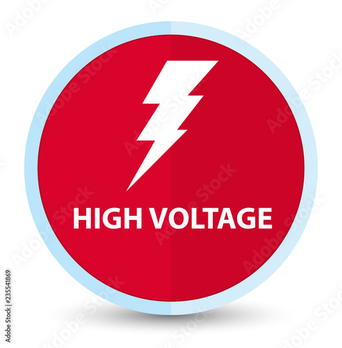 High voltage (electricity icon) flat prime red round button