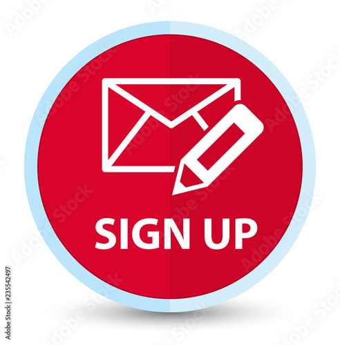 Sign up (edit mail icon) flat prime red round button