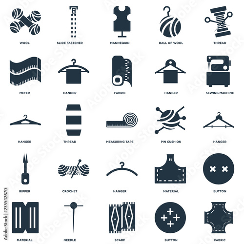 Elements Such As Fabric, Hanger, Sewing machine, slide fastener, Material, Hanger icon vector illustration on white background. Universal 25 icons set.
