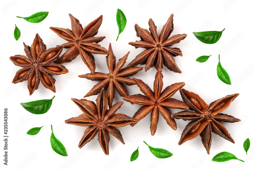 Star anise isolated on white background. Top view Star anise isolated on white background. Top view