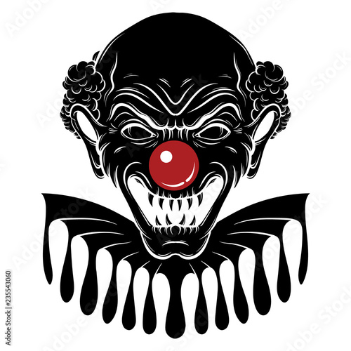 Vector hand drawn  illustration of angry clown. Tattoo artwork in realistic line style. Portrait of ugly clown.  Template for card, poster, banner, print for t-shirt.