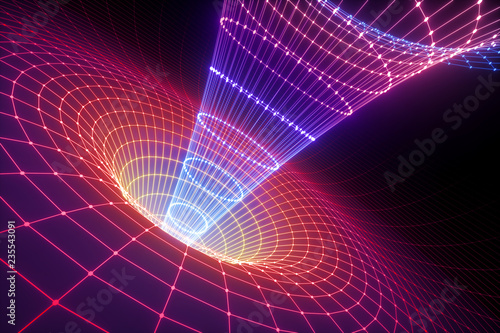 3d render, abstract background, red funnel grid, ultraviolet spectrum, gravity, matter, space, wormhole, cosmic wallpaper