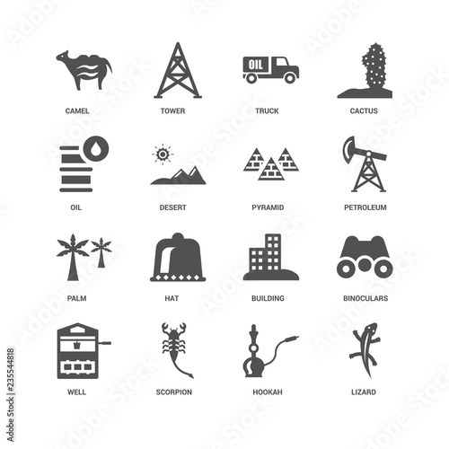 Lizard, Petroleum, Pyramid, Well, Binoculars, Camel, Oil, Palm, © MMvectors