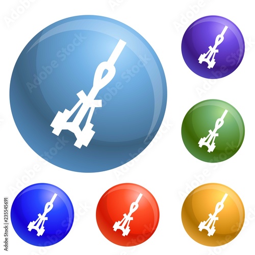 Climbing rope icons set vector 6 color isolated on white background