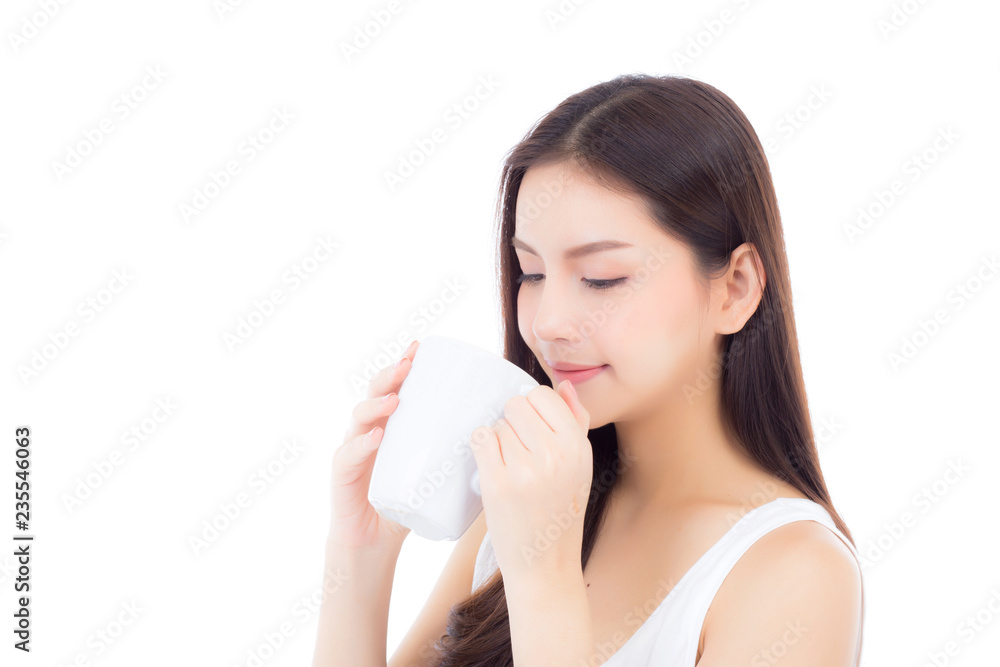 Beautiful portrait asian woman drinking water glass with fresh and pure for diet, beauty girl thirsty and charming holding beverage with healthy isolated on white background, health care concept. Beautiful portrait asian woman drinking water glass with fresh and pure for diet, beauty girl thirsty and charming holding beverage with healthy isolated on white background, health care concept.