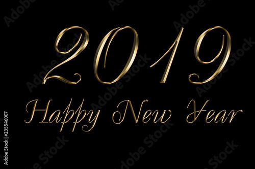 2019 Happy New Year black Background. Gold text design. Dark greeting illustration with golden numbers . Best Gold text effect .