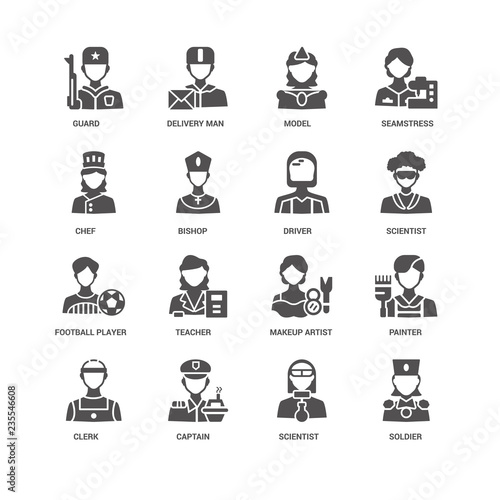 Soldier, Scientist, Driver, Clerk, Painter, Guard, Chef, Footbal