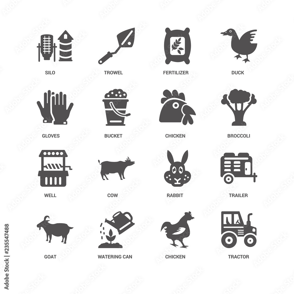 Tractor, Broccoli, Chicken, Goat, Trailer, Silo, Gloves, Well, W Tractor, Broccoli, Chicken, Goat, Trailer, Silo, Gloves, Well, W