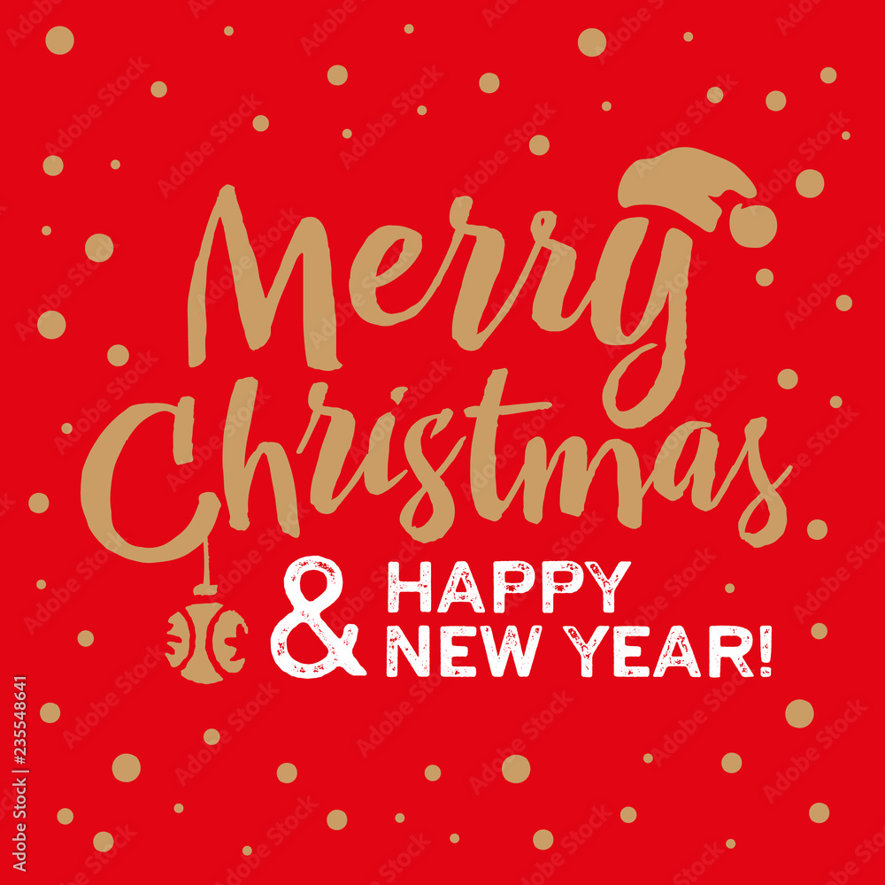 Merry Christmas and Happy New Year Vector Lettering Design with Snowflakes and Decorative Elements