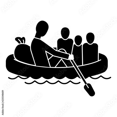 Migrant family in boat icon. Simple illustration of migrant family in boat vector icon for web design isolated on white background