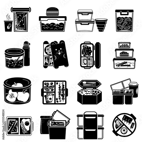Lunchbox icon set. Simple set of lunchbox vector icons for web design on white background