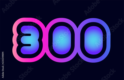 300 pink blue gradient number logo icon design