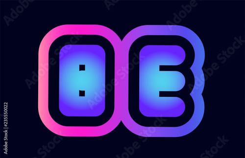 be b e pink blue gradient alphabet letter logo combination icon design