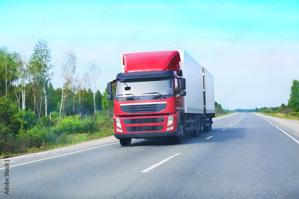 truck with trailer goes on the highway truck with trailer goes on the highway
