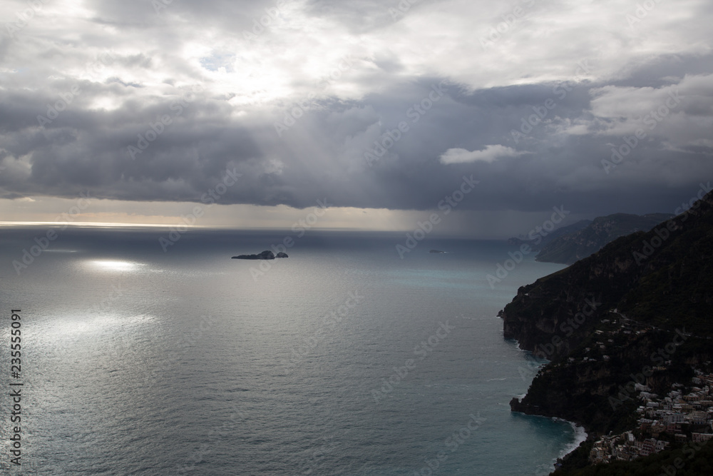 Dusk and Sunset over the Amalfi Coast near the village of Positano, Italy Dusk and Sunset over the Amalfi Coast near the village of Positano, Italy