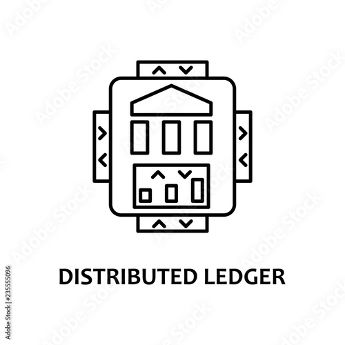 distributed ledger icon with name. Element of crypto currency for mobile concept and web apps. Thin line distributed ledger icon can be used for web and mobile