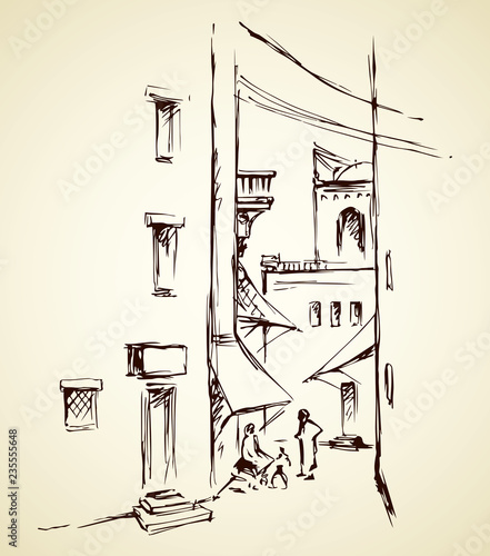Old eastern city. Vector drawing