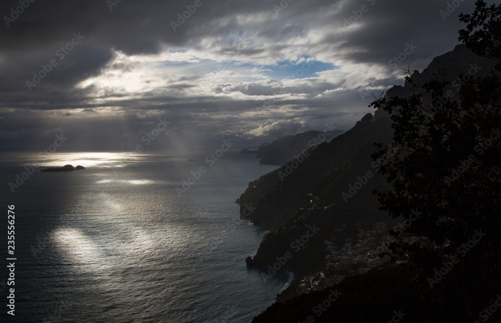 Cliffside mountains of Positano on the Amalfi Coast, Italy