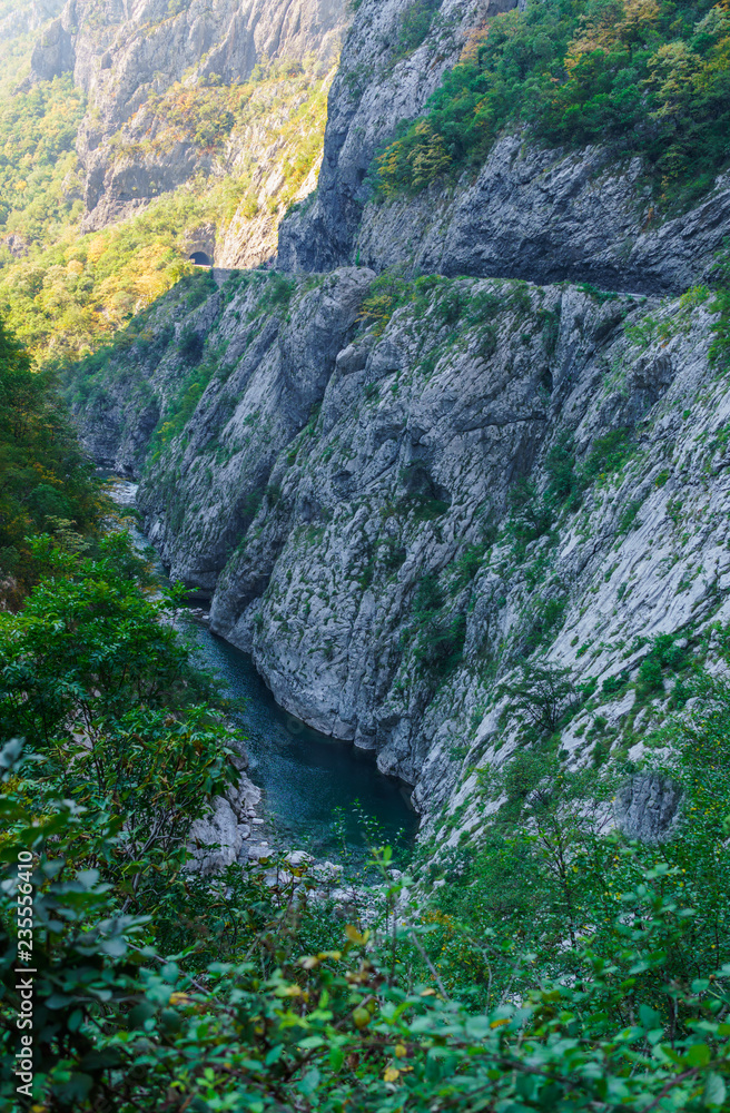 the gorge of the river Tara in Montenegro surrounded by picturesque mountains.Europe. September 2018