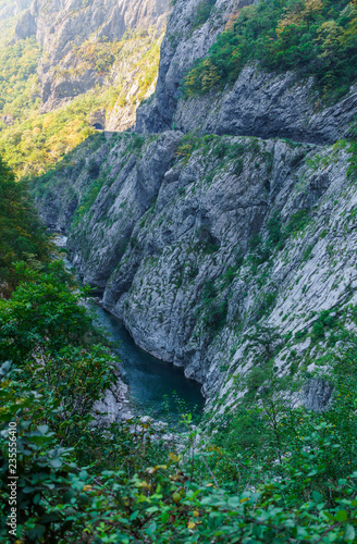 the gorge of the river Tara in Montenegro surrounded by picturesque mountains.Europe. September 2018