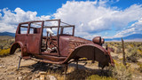 Antique Automobile and Cow Skull in Great Basin National Park, Nevada