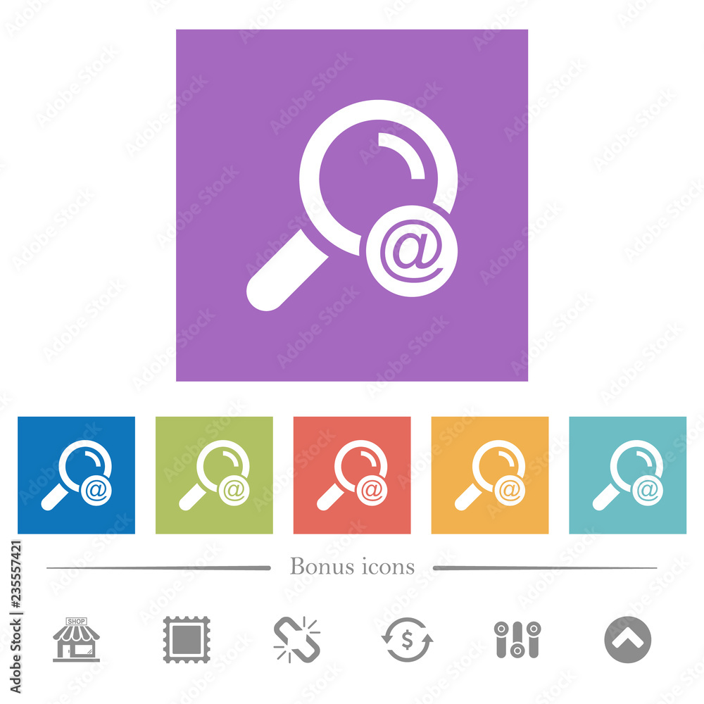 Search email address flat white icons in square backgrounds Search email address flat white icons in square backgrounds