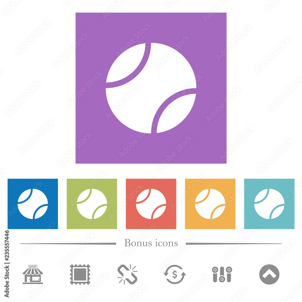 Tennis ball flat white icons in square backgrounds