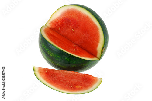 seedless watermelon and cut in slice on white background
