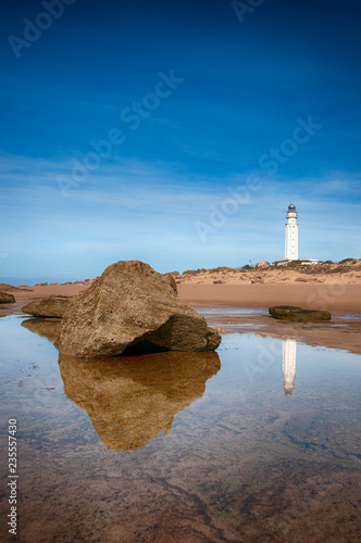 Wonderful lighthouse known as Trafalgar's lighthouse at the province of Cadiz, Spain