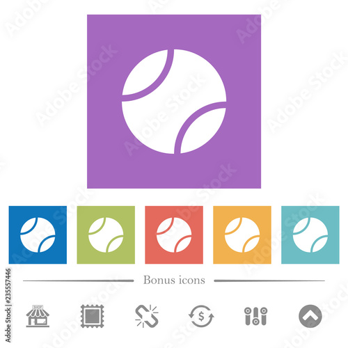 Tennis ball flat white icons in square backgrounds