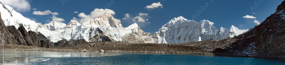 Mount Makalu and lake, Nepal Himalayas mountains