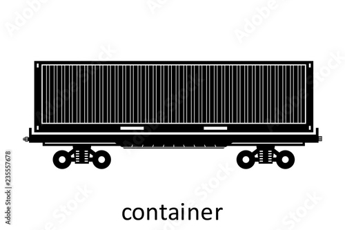 railway carriage of container with name. Cargo Freight Forwarding Transport. Vector illustration Side View Isolated