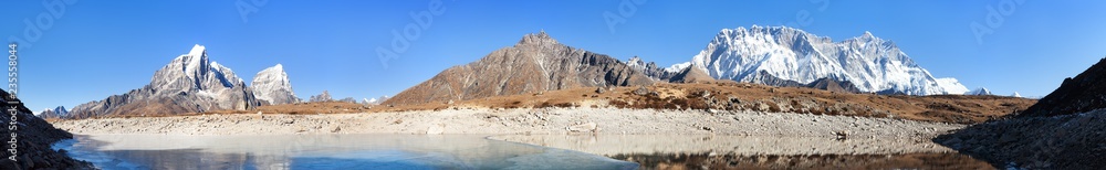 Lhotse and Nuptse south rock face mirroring in lake