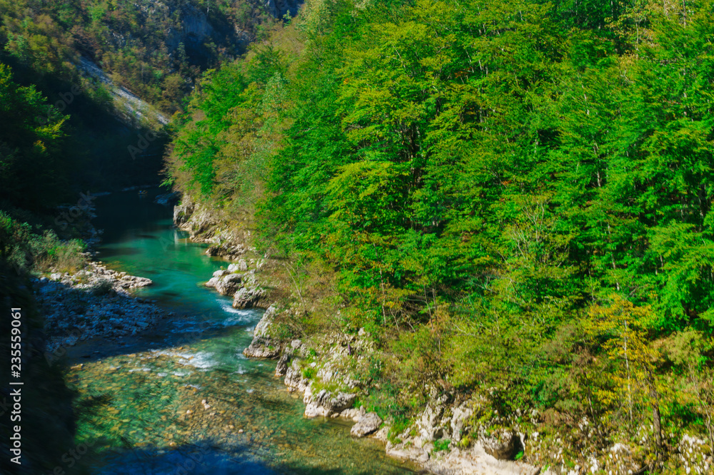 the gorge of the river Tara in Montenegro surrounded by picturesque mountains.Europe