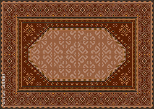 Vintage luxury oriental carpet in brown tones with patterns of burgundy, beige and yellow color
