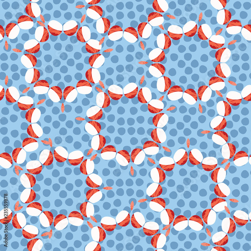 Retro Flower Polka Dot Seamless Vector Patten. Dotty Allover Print for 1950s Style Playful Home Decor, Kawaii Packaging, Summer Fashion Print Textiles, Kids Scrapbook Paper. Vintage Red Blue White