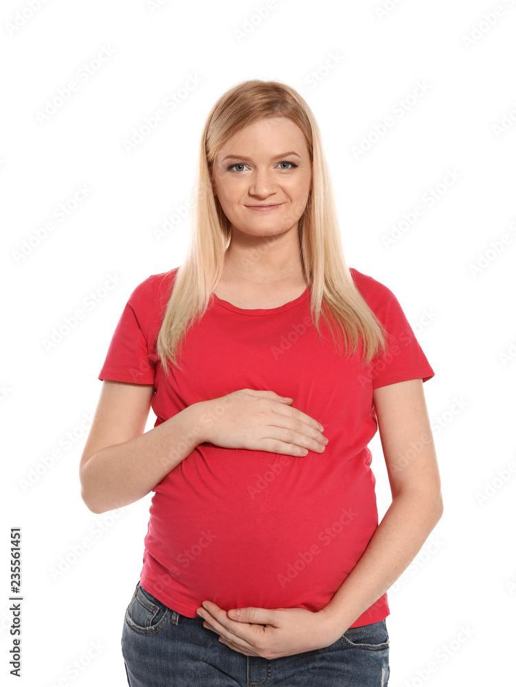 Young beautiful pregnant woman on white background Young beautiful pregnant woman on white background