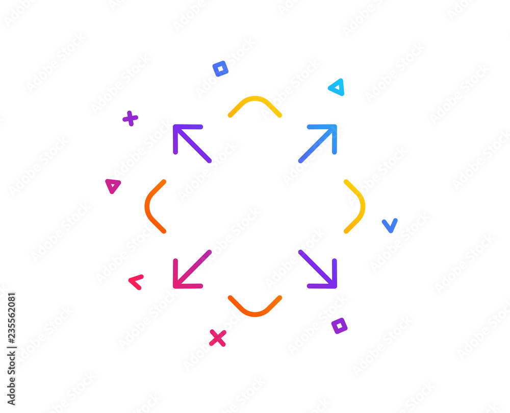 Maximize arrow line icon. Full screen symbol. Maximise Navigation sign. Gradient line button. Maximize icon design. Colorful geometric shapes. Vector Maximize arrow line icon. Full screen symbol. Maximise Navigation sign. Gradient line button. Maximize icon design. Colorful geometric shapes. Vector