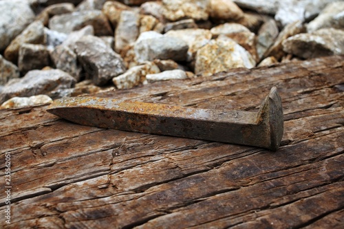 Old rusty railroad spike.