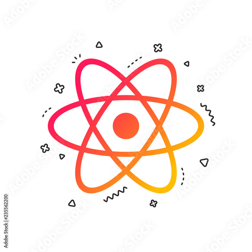 Atom sign icon. Atom part symbol. Colorful geometric shapes. Gradient nuclear icon design. Vector