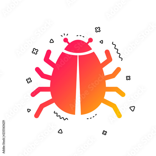 Bug sign icon. Virus symbol. Software bug error. Disinfection. Colorful geometric shapes. Gradient bug icon design.  Vector